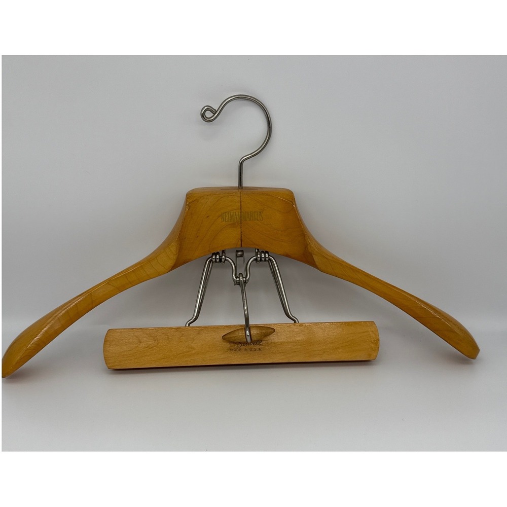 Vintage Neiman Marcus Setwell Wood Suit Hanger Wishbone Clamp Clothes Pants USA